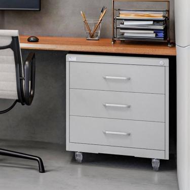 Imagem de Gaveteiro de Aço  3 Gavetas com Rodízios com Chave Cinza