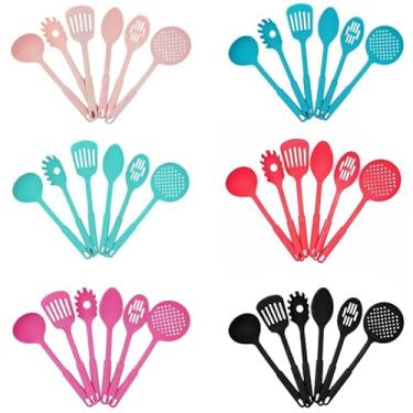 Imagem de Kit UtensíLios De Cozinha, Kit UtensíLios De Cozinha Silicone, Conjunto 6 Utensilios Com Gancho De Cozinha De Nylon Colher Concha Escumadeira EspáTula Pegadores(CORES ALEATÓRIAS)