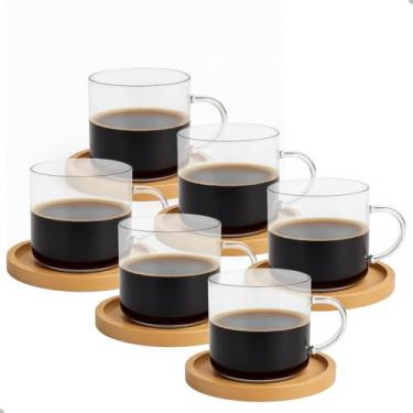 Imagem de Conjunto de 6 Xícaras, Vidro Borossilicato Transparente, 120ml, com Suporte de Bambu, Base Redonda