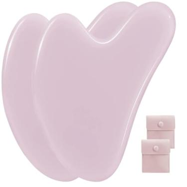 Imagem de 2 ferramentas faciais para Gua Sha, pedra de jade natural para Guasha, bastões de massagem manual para esculpir a linha do queixo e reduzir inchaço, ferramenta de massagem facial, ferramenta de