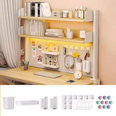 Imagem de Painel organizador de estante de mesa com furos 1 ~ 2 pisos aço carbono + material de prancha de madeira alta capacidade de carga, para dormitório de escritório em casa duas cores (cor: nogueira