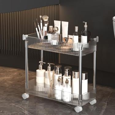 Imagem de Carrinho utilitário multifuncional de 2 a 4 camadas com rodas bloqueáveis - Organizador de armazenamento móvel para cozinha e banheiro, unidade de prateleiras transparentes, compacto 37 cm P x 16,3 cm