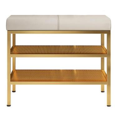 Imagem de Banco moderno de armazenamento de sapatos com almofada, rack de entrada de 2 níveis, banco de corredor de 60 x 32 x 47 cm, organizador de sapatos de fim de cama elegante, assento acolchoado