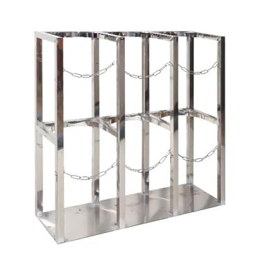 Imagem de Suporte de tanque de oxigênio de aço inoxidável, carrinho de cilindro de gás de 60 cm de altura com corrente de segurança dupla, prateleira organizadora durável para oficina, hospital, laboratórios