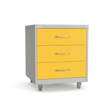 Imagem de Gaveteiro de Aço 3 Gavetas com Rodízios e Chave Amarelo/Cinza