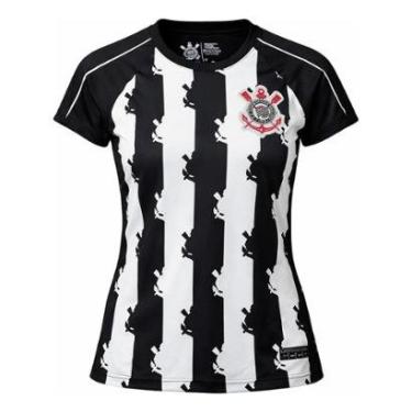 Imagem de CAMISETA CORINTHIANS BABYLOOK FEM DRY RAGLAN LOGO BORDADO LISTRADO-Feminino