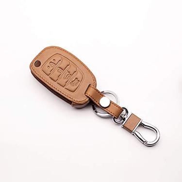 Imagem de QAQXIX Capa de couro para carro para Hyundai IX35 I IX25 I10 I20 Sotaque Elantra IX35 IX45 4 botões Capa de couro para chave remota para carro
