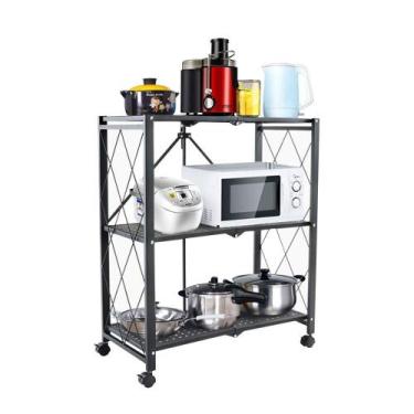 Imagem de Estante Dobrável c 3 Prateleiras e Rodizios Banheiro Cozinha - Open St