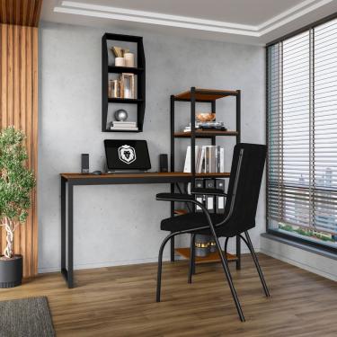 Imagem de Mesa Escrivaninha Industrial Office Fit Com 5 Prateleira Canela