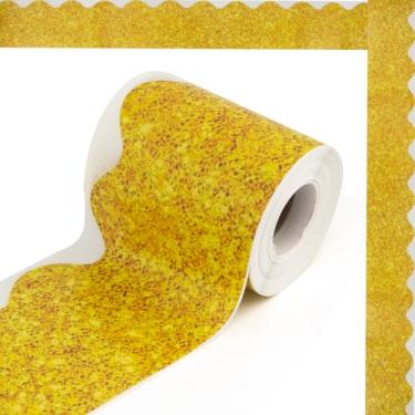 Imagem de Bordas de quadro de avisos, confetes autoadesivos de 1,8 m, acabamento de borda enrolada, acabamento dourado para sala de aula, escritórios, mesas de parede, janelas, portas, decoração de volta às