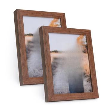 Imagem de Kit 2 Portas Retrato 15x21 cm C/Vidro Moderno Decorativo Horizontal e Vertical De Mesa Estante Foto(Marrom escuro)
