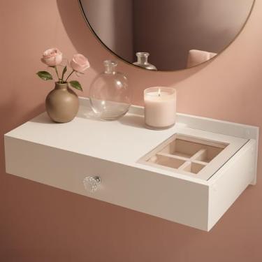 Imagem de Penteadeira Penélope para Maquiagem e Joias Suspensa com Gaveta e Tampo de Vidro 100% MDF