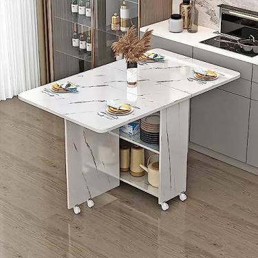Imagem de Mesa de jantar dobrável móvel, mesa de jantar versátil com 6/8 rodas e 2 prateleiras de armazenamento, mesa de jantar com economia de espaço pequeno para cozinha, sala de estar (cor: D