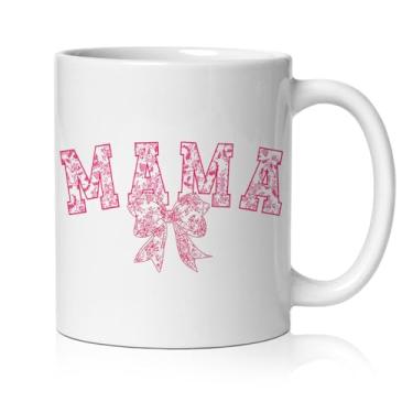 Imagem de BEHIFL Caneca Pink Chinoiserie Bow Mamãe, Presentes Mamãe de Filha Filho Crianças Xícara de Café Cerâmica, Presentes de Mãe para Aniversário, Natal, Caneca de Café de Cerâmica 325 ml