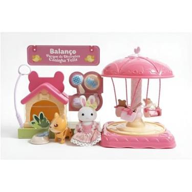 Imagem de Zoop Toys Casinha Feliz Parque de Diversões com Balanço, Brinquedo Miniatura com Boneca e Acessórios, 32 x 22 x 15 cm, Rosa