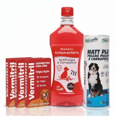 Imagem de Kit tratamento ANTI PULGAS - Remédio 12 comprimidos cães até 15kg + Shampoo 7 em 1 + Talco