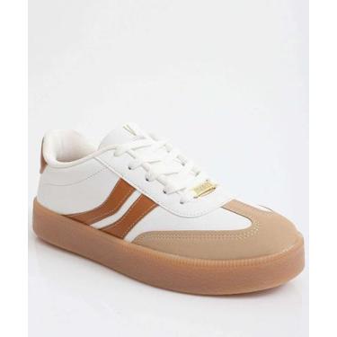 Imagem de Tênis Casual Feminino Recorte Vizzano-11334, Branco, Marrom, 35