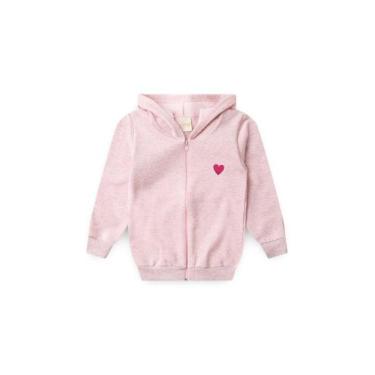 Imagem de Jaqueta Inverno Menina Rosa Com Capuz em Moletom e Aplique Coração - M