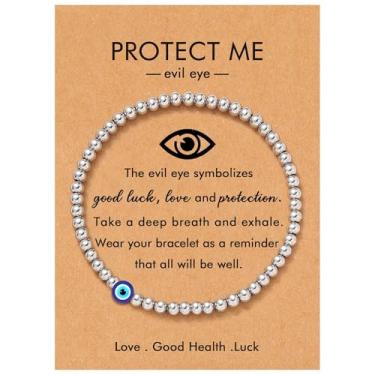 Imagem de DATOA Pulseira simples com pingente de olho turco para mulheres e homens moderna pulseira inspiradora boa sorte joias amizade, 6, Aço inoxidável, Sem Pedra Preciosa