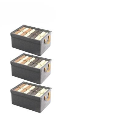 Imagem de Caixa organizadora com tampa, ideal para guardar roupas, roupas íntimas, brinquedos, dobrável.47 * 28 * 20cm (KIT 3 UN Cinza)