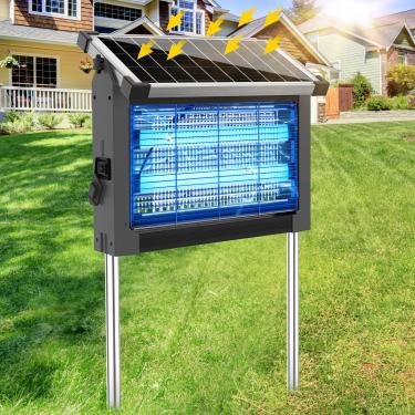 Imagem de Mata-mosquitos solar ao ar livre, 4500 V recarregável à prova d'água com sensor de painel solar, armadilha elétrica para moscas, cabo de 3 metros, eliminador de insetos sem fio para pátio e quintal