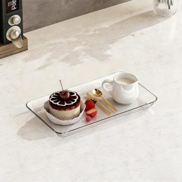 Imagem de Bandeja de servir de acrílico transparente para casa, cozinha, mesa de jantar, organizador de alimentos e bebidas, bandeja de mesa multiuso bandeja retangular leve e resistente para uso diário