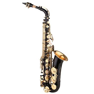 Imagem de Saxofone Saxofone Saxofone E-bemol de tinta preta para estudante iniciante Jogador intermediário Saxofone alto Eb de latão com boquilha Bolsa de transporte Pano de limpeza Escova Correi