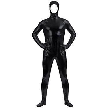 Imagem de Aniler Body Zentai elástico unissex metálico metálico aberto com zíper (médio, preto)