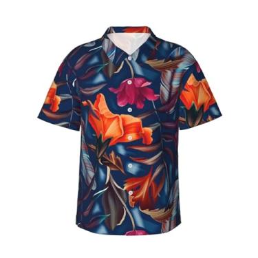 Imagem de Xiso Ver Camisa havaiana masculina manga curta casual camisa de praia casual de botão para festa de verão na praia, Flor tropical, P