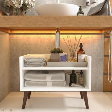 Imagem de Gabinete Armário Grécia com Nicho Organizador Multiuso Estilo Retrô Decoração p/Pia de Banheiro - Quarteto Móveis (BRANCO)