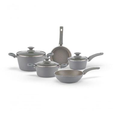 Imagem de Jogo De Panelas Antiaderentes 5 Peças Indução Ceramic Life Optima Marble Brinox - Cinza Cinza