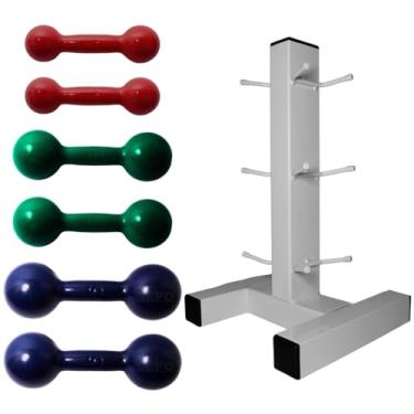 Imagem de Kit Halteres Emborrachado 1,3 e 5 Com Suporte CHÃO