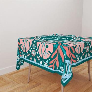 Imagem de Toalha De Mesa Quadrada 4 Lugares Tecido Oxford Tropical Vibes Folhas 