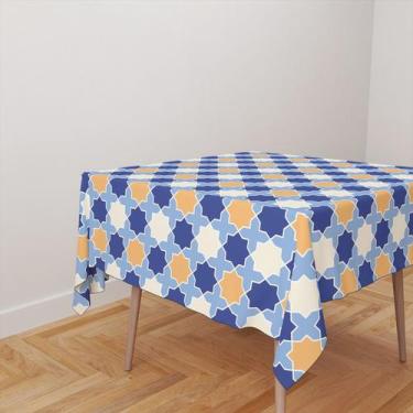 Imagem de Toalha De Mesa Quadrada 4 Lugares Tecido Oxford Formas Amarelo, Azul e