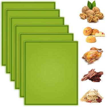 Imagem de 6 peças de folhas de desidratador de silicone com borda, tapetes desidratadores de silicone Anglecai de 30 x 26 cm compatíveis com Cosori CP267-FD, bandejas de desidratador antiaderentes para frutas,