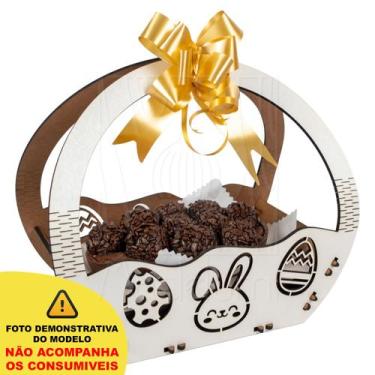 Imagem de Cesta P Páscoa Mdf Branco Ifood Presente Chocolate Ovo - Madelumi