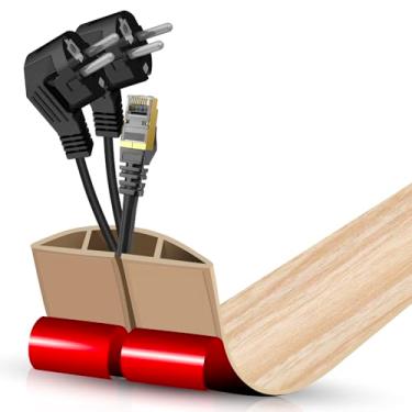 Imagem de Escondedor de cabo autoadesivo com cavidade de 2 x 0,9 cm, gerenciamento de cabos de perfil baixo de 9 m, protetor de extensão para fios, evita viagens de cabos para escritórios, academias (madeira