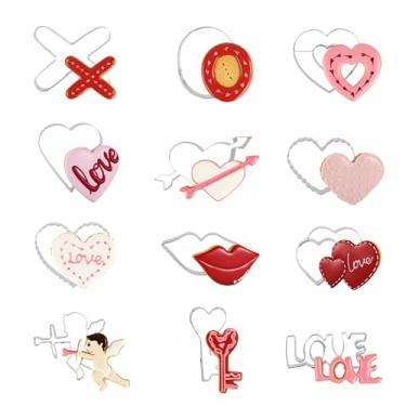 Imagem de Conjunto de cortadores de biscoito de dia dos namorados, cortador de biscoito com coração, coração de amor, coração com flecha, formas de assar asas de anjo para biscoitos, bolos, frutas, legumes,