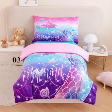 Imagem de Conjunto de Roupa de Cama Infantil Sereia ZRNBAST - 4 Peças