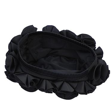 Imagem de Touca de Natação Floral Elegante para Mulheres e Crianças – Touca de Natação Estilo retrô para Cabelos Longos, Acessório de Piscina Confortável e Elástico (Preto)