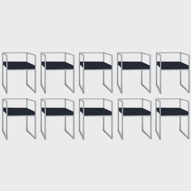 Imagem de Kit 10 Cadeira de Jantar Cubo Office Escritório Recepção Ferro Prata Sintético Azul Marinho - Ahz Móveis