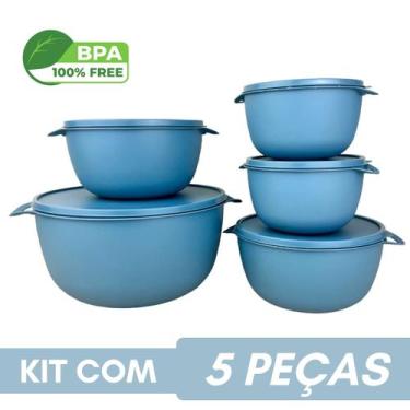 Imagem de Kit 5 Potes Plastico Redondos Bowl Livre Bpa - Casa Bella, Cinza