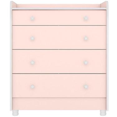 Imagem de Cômoda com Trocador Infantil 4 Gavetas e Pés Doce Mel - Qmovi, Rosa Ac