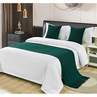 Imagem de Lenço de corredor de cama de hotel para cama queen king size moderno cachecóis decoração para pé da cama toalha de cama xadrez tecido sem desbotamento proteção de arremessos de cama - verde escuro||60