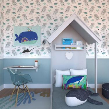 Imagem de Conjunto Infantil Cama Helena E Mesa Dobrável Kitcubos Bramov Móveis Cinza Cristal