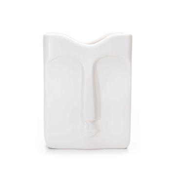 Imagem de Vaso Rosto Em Cerâmica Retangular Branco 17x10cm