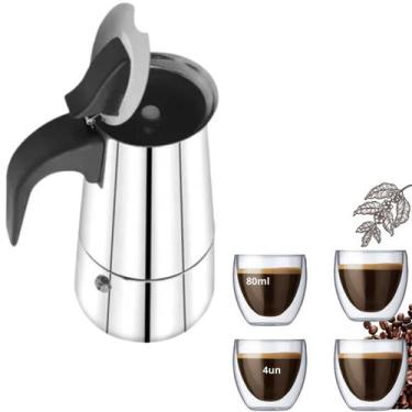Imagem de Cafeteira Italiana Inox Indução e Jogo 4 copos Borassilicato - ÙTIL BA