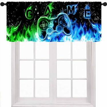 Imagem de Cortinas Gamer para quarto, azul, verde, chama, espaço sideral, controle de jogos, tratamento para meninos, crianças, adolescentes, sala de estar, berçário, 1 peça, 137 x 45 cm