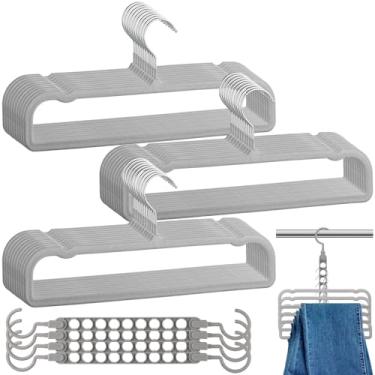 Imagem de Cabides de veludo antiderrapantes, pacote com 30 cabides de veludo para armário com ganchos porosos, forte durável e econômico, cabide fino para calças, camisas, sutiã/shorts (cinza)