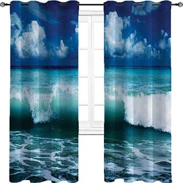 Imagem de Cortina blackout oceânica, Island Coast Seascape Waves Water Splash Surfing, tratamento de sombreamento completo, cortina de isolamento de cozinha, L 106 x C 150 cm, branco marinho